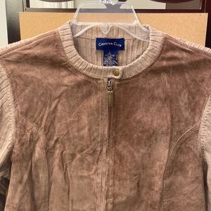 NWT Charter Club brown suede sweater jacket L